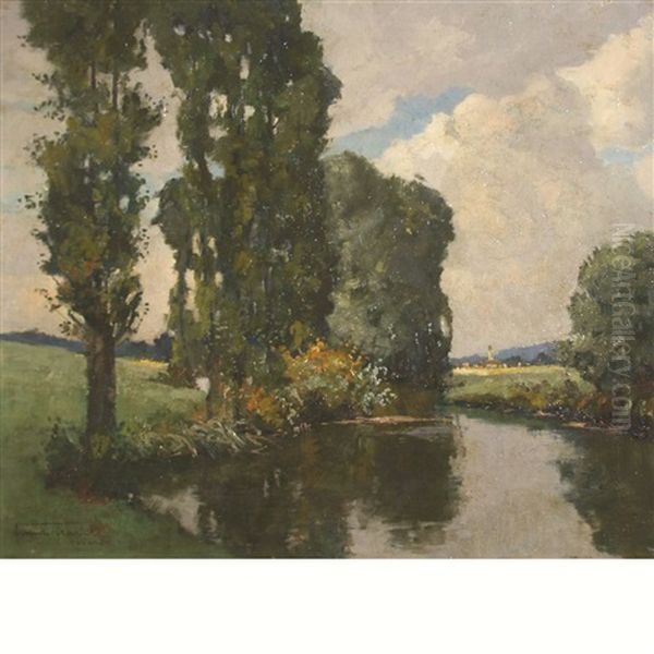 River Landscape With A Village In The Distance by Franz Xaver Frankl