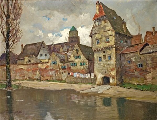 Stadtansicht An Einem Flusslauf Oil Painting by Franz Xaver Frankl