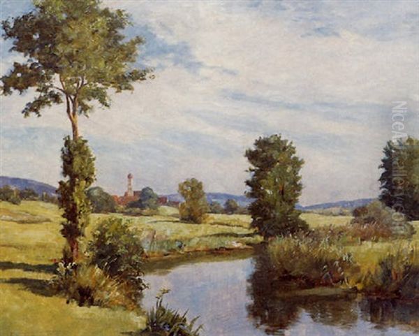 Dorfansicht Mit Bachlauf Oil Painting by Franz Xaver Frankl