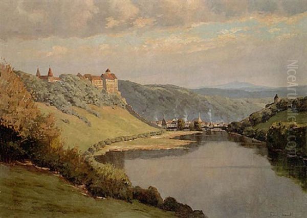 Burghausen An Der Salzach Oil Painting by Franz Xaver Frankl