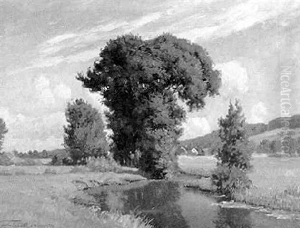 Wiesenlandschaft Mit Bachlauf Oil Painting by Franz Xaver Frankl