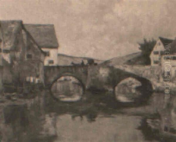 Old Bridge Oil Painting by Franz Xaver Frankl