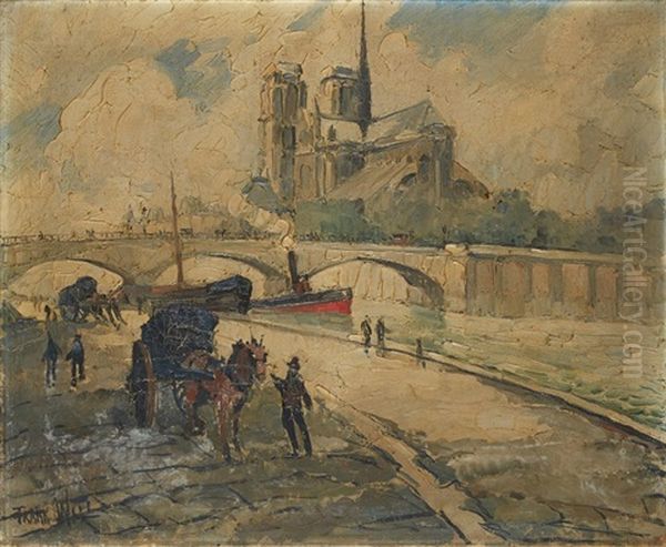 Sur Les Quais Devant Notre-dame Oil Painting by  Frank-Will