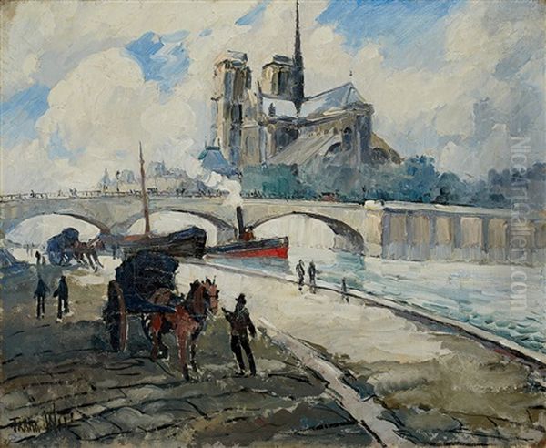 Sur Les Quais Devant Notre-dame Oil Painting by  Frank-Will