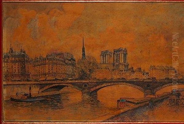 Vue De Paris, Le Pont Louis-philippe, L'ile Saint Louis Et Notre Dame Oil Painting by  Frank-Will