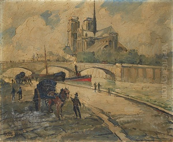 Sur Les Quais Devant Notre Dame Oil Painting by  Frank-Will