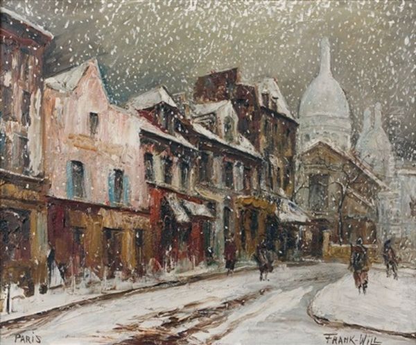 Rue De Montmartre Sous La Neige Oil Painting by  Frank-Will