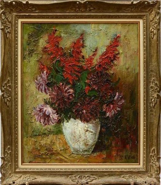 Bouquet De Dahlias Et De Glaieuls Oil Painting by  Frank-Will