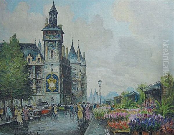 Marche Aux Fleurs, Paris Oil Painting by  Frank-Will