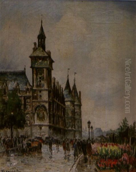 Paris, Le Marche Aux Fleurs Et La Conciergerie Oil Painting by  Frank-Will