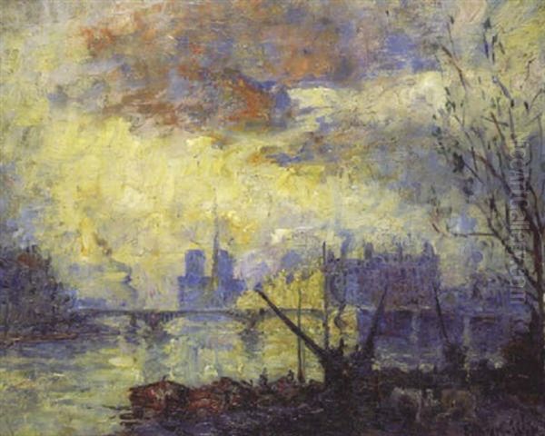 Paris, La Seine A Notre-dame Oil Painting by  Frank-Will