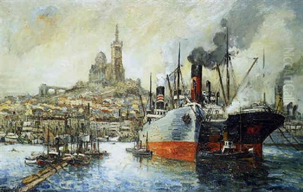 Le Port De Marseille Et Notre Dame De La Garde Oil Painting by  Frank-Will