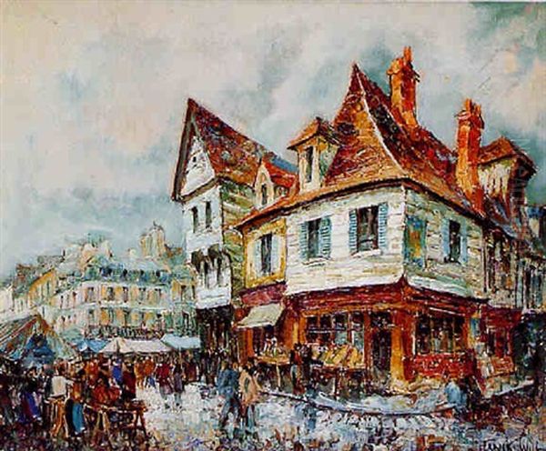 Jour De Marche A Honfleur Oil Painting by  Frank-Will