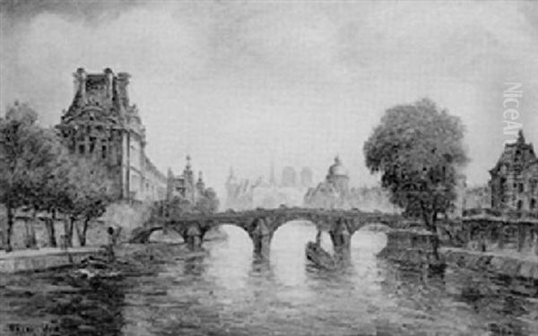 Paris, Le Pont Royal, La Seine Au Louvre Oil Painting by  Frank-Will