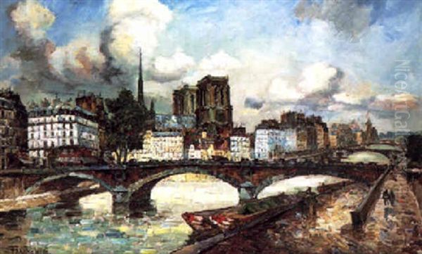 Vue De La Seine Et De L'ile Saint-louis Oil Painting by  Frank-Will