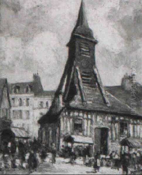 Un Jour De Marche Sur La Place De L'eglise Sainte-catherine A Honfleur Oil Painting by  Frank-Will