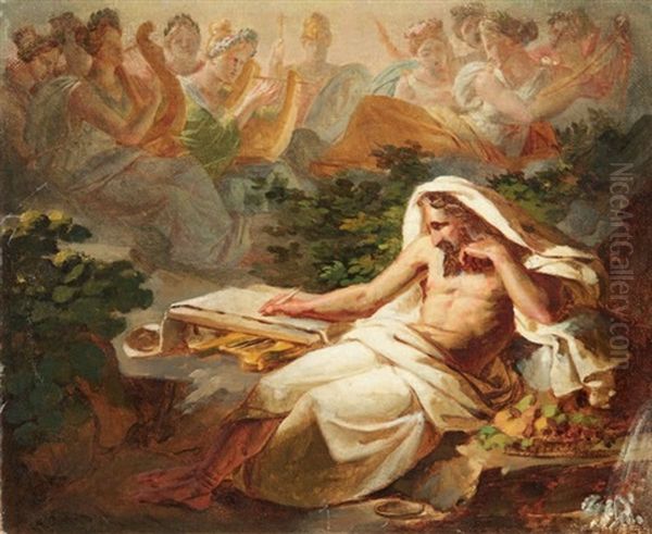 Ossian Composant Ses Poemes Au Bord De La Riviere Lora Oil Painting by Jean Augustin Franquelin