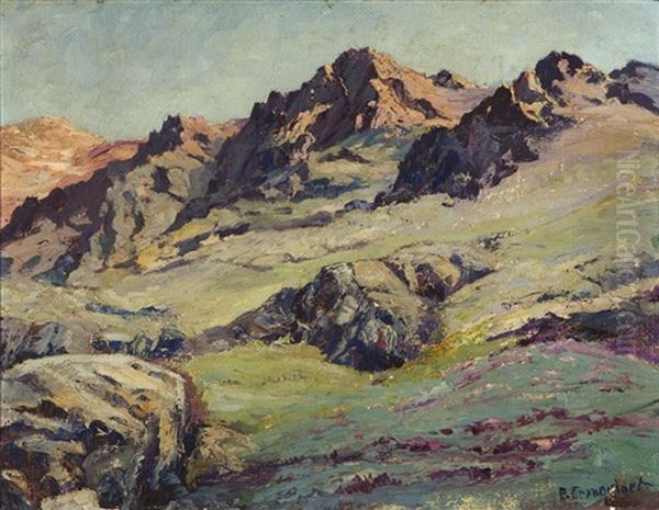 Crags, Black Rock Looking North From Cliff Creek Canyon, High Sierras Oil Painting by Eugene Pierre Franquinet