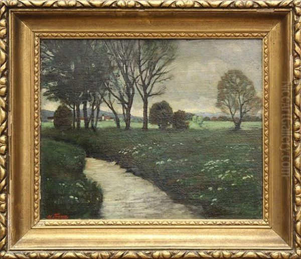 Spring Landscape Oil Painting by Heinrich Franz