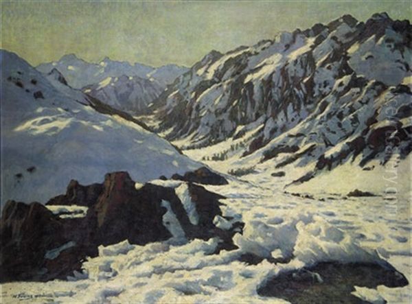 Hochgebirgslandschaft Im Winter Oil Painting by Heinrich Franz