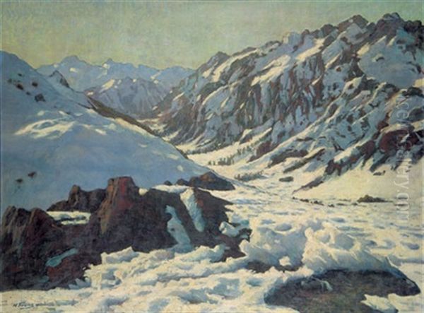 Hochgebirglandschaft Im Winter Oil Painting by Heinrich Franz