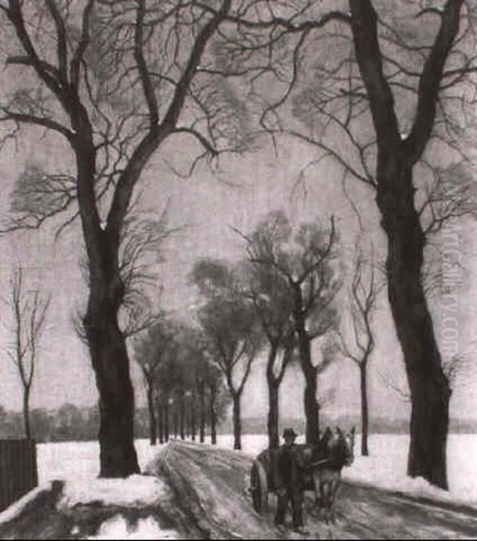 Winterliche Landstrase Mit Pferdefuhrwerk Oil Painting by Heinrich Franz