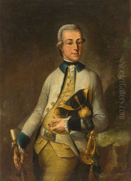 Portrait Eines Adeligen Mit Degen Und Stock, Gekleidet In Den Farben Des Eichstatter Hofes Oil Painting by Johann Michael Franz