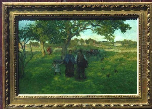 Meeting On The Village Green Oil Painting by August Franzen