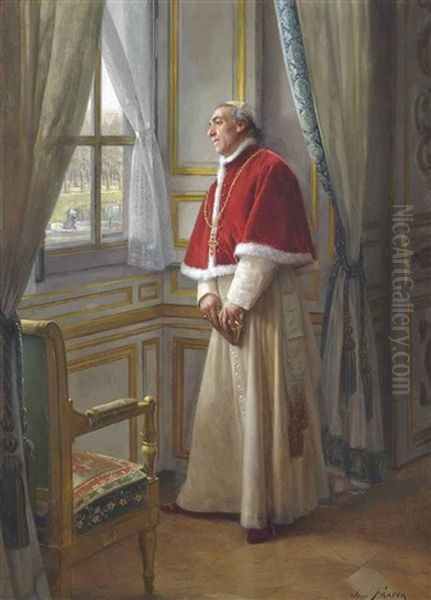 A Cardinal Waiting At A Window Oil Painting by Jose Frappa