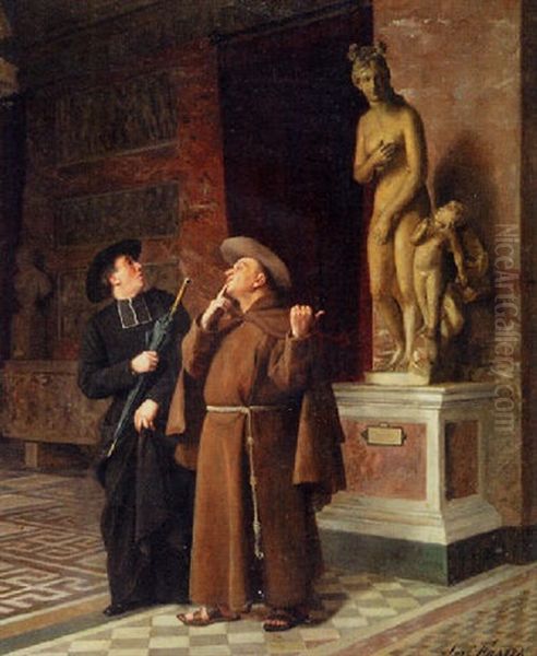 Deux Ecclesiastiques Au Musee Oil Painting by Jose Frappa