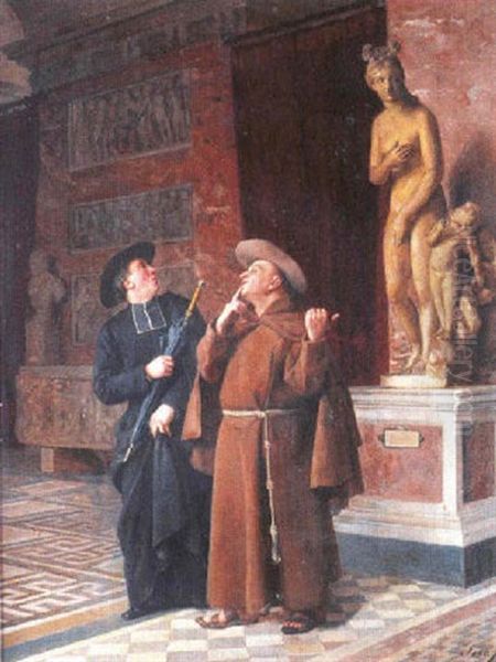 Deux Ecclesiastiques Au Musee Oil Painting by Jose Frappa