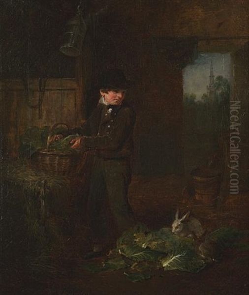 Boy Feeding Rabbits by Alexander Fraser the Elder