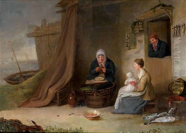 Baiting The Lines Oil Painting by Alexander Fraser the Elder