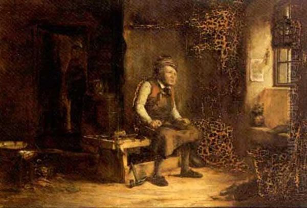 A Cobbler In An Interior, Looking At A Bird In A Cage Oil Painting by Alexander Fraser the Elder