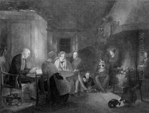 Interior With Family Seated Around A Hearth Oil Painting by Alexander Fraser the Elder