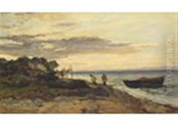 Fishermen On The Shore Oil Painting by Alexander Fraser the Younger