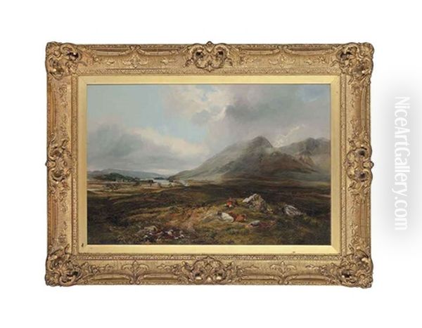 A Picnic In The Highlands, With Loch Awe Beyond Oil Painting by Alexander Fraser the Younger