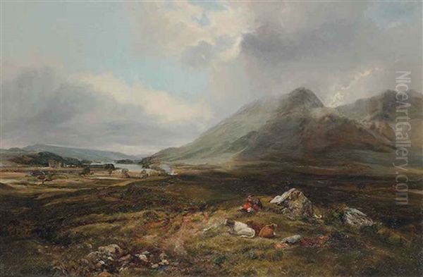 A Picnic In The Highlands, With Loch Awe Beyond Oil Painting by Alexander Fraser the Younger