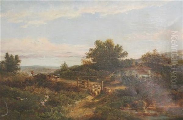 A Scotch Homestead, Mid Lothian Oil Painting by Alexander Fraser the Younger