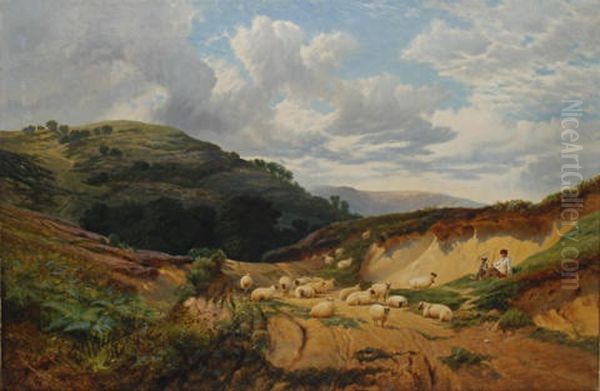 A Shepherd And Sheep In A Landscape Oil Painting by Alexander Fraser the Younger