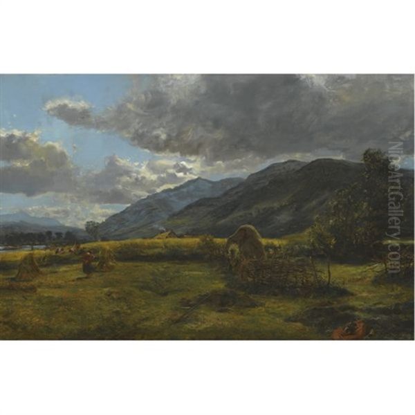 Haymaking In The Highlands Oil Painting by Alexander Fraser the Younger