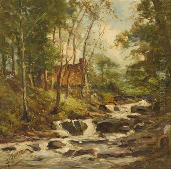 Brookside Cottage Oil Painting by Alexander Fraser the Younger