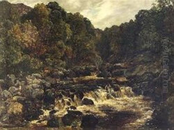 Fisherman By A Highland Brook Oil Painting by Alexander Fraser the Younger