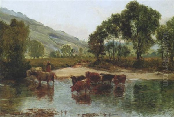 Cattle At A Ford Oil Painting by Alexander Fraser the Younger