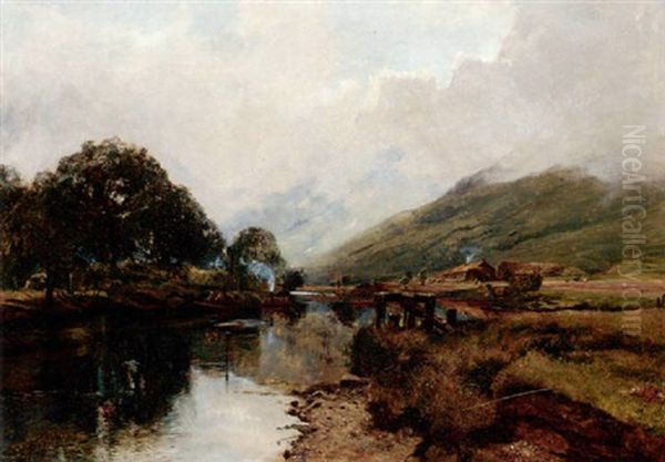 A Highland River Landcape Oil Painting by Alexander Fraser the Younger