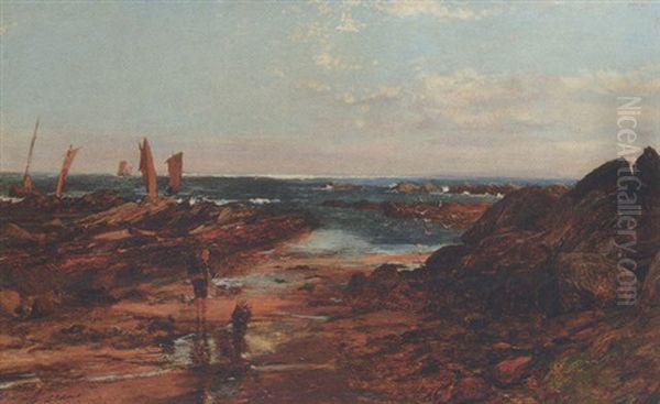 Boys Crabbing On A Beach Oil Painting by Alexander Fraser the Younger