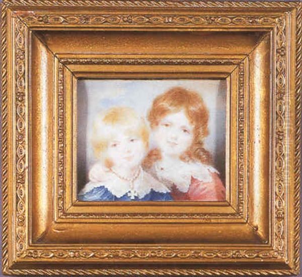 Portrait Of Two Young Girls In Antebellum Southern Dress Oil Painting by Charles Fraser