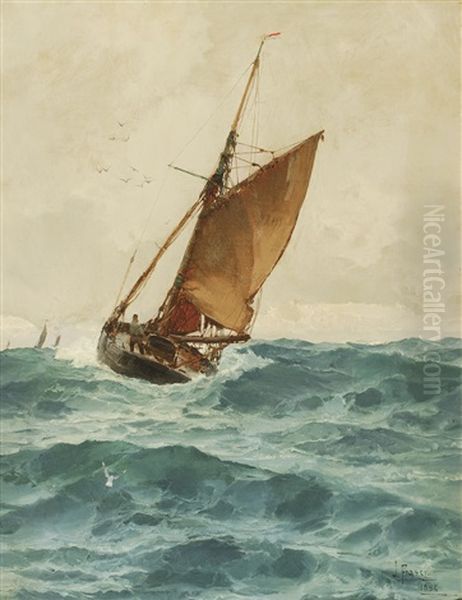 A Dutch Cutter On The Waves Oil Painting by John Fraser