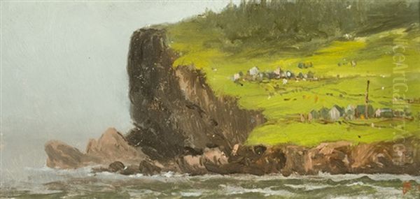 A Coastal Village Oil Painting by John Arthur Fraser