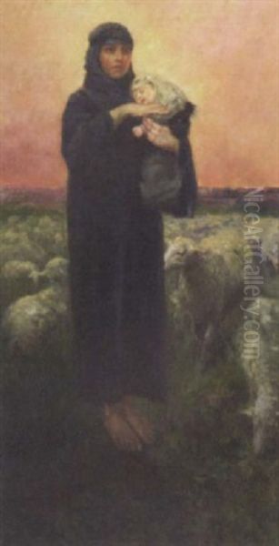 Shepherdess And Child Oil Painting by Malcolm Fraser